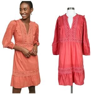 NEW Anthropologie | Akemi Kin Coral Embroidered Cotton Boho Peasant Dress L NWT
